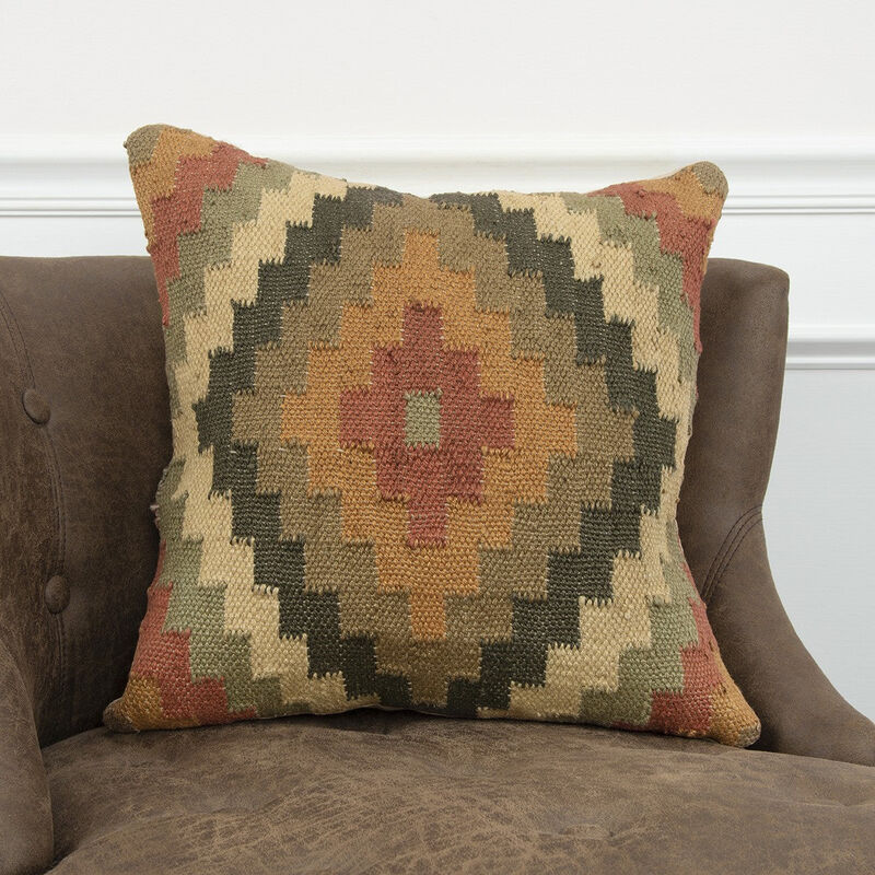 Hivvago Brown Beige Kilim Down Filled Throw Pillow