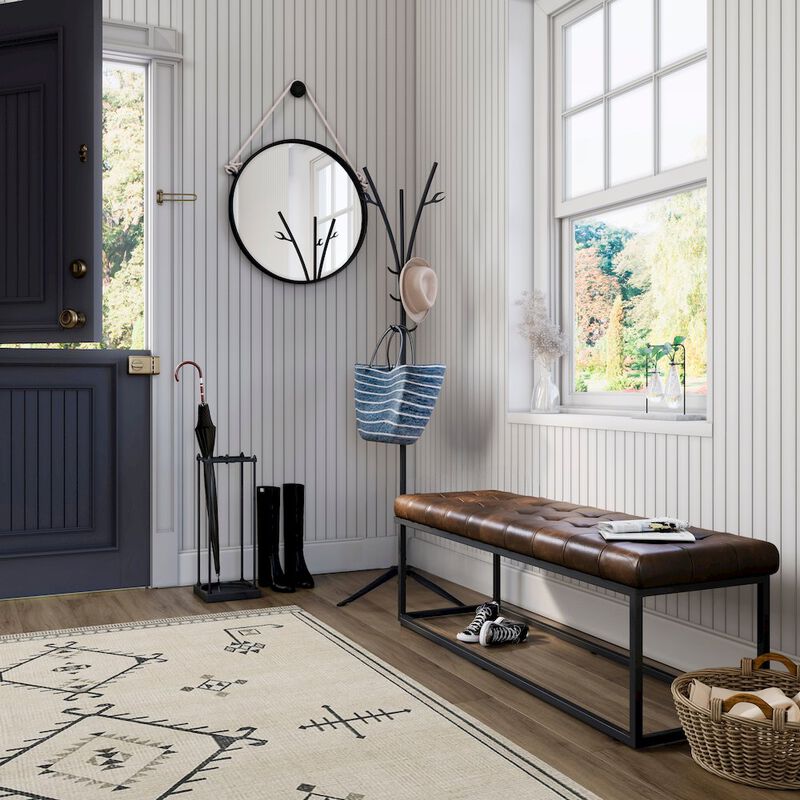 Jofran Global Archive 50 Genuine Distressed Leather Mid-Century Modern Ottoman Bench