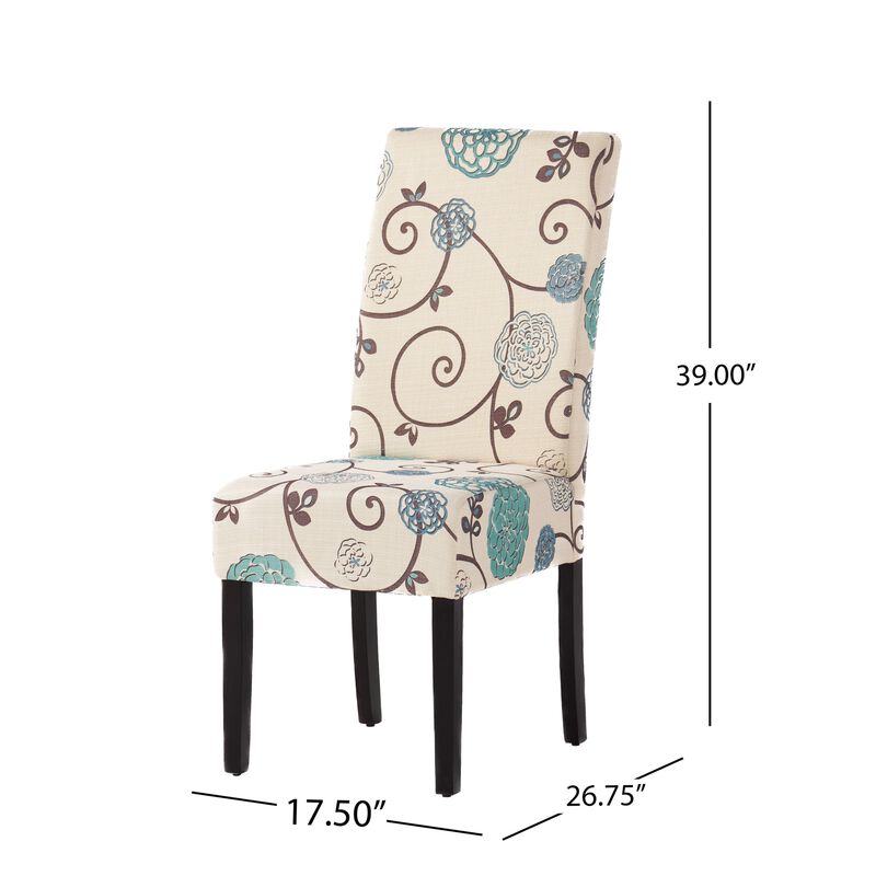Dining Chair Set of 2, Beige Fabric, Soft Cushions, Black Rubberwood - Benzara