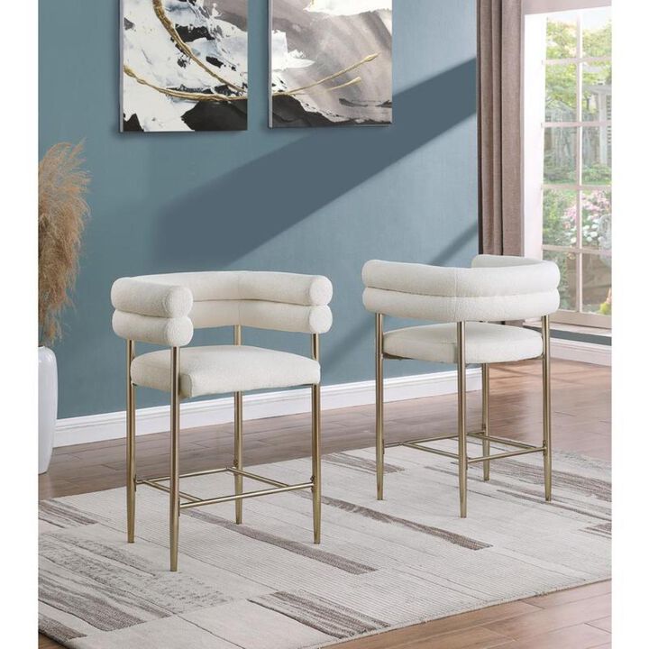 Beige teddy fur upholstered counter high chairs, SET OF 2