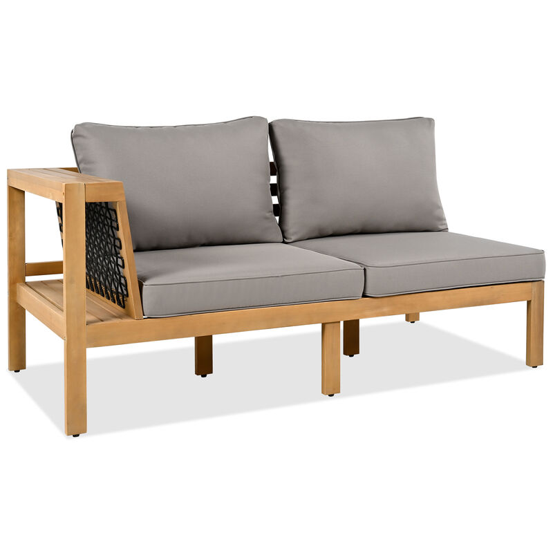 Whisen 4-Piece Acacia Wood Outdoor L-Shaped Sofa Set with Woven Mesh Armrests and Coffee Table