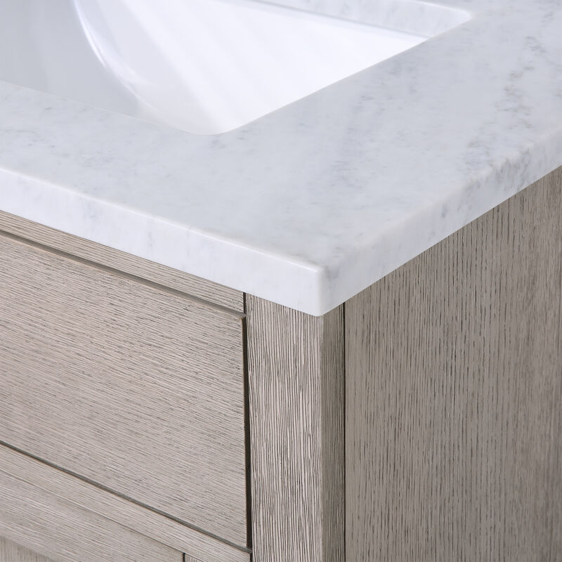 Chestnut 30 In. Single Sink Carrara White Marble Countertop Bath Vanity In Grey Oak with Oil Rubbed Bronze Hardware