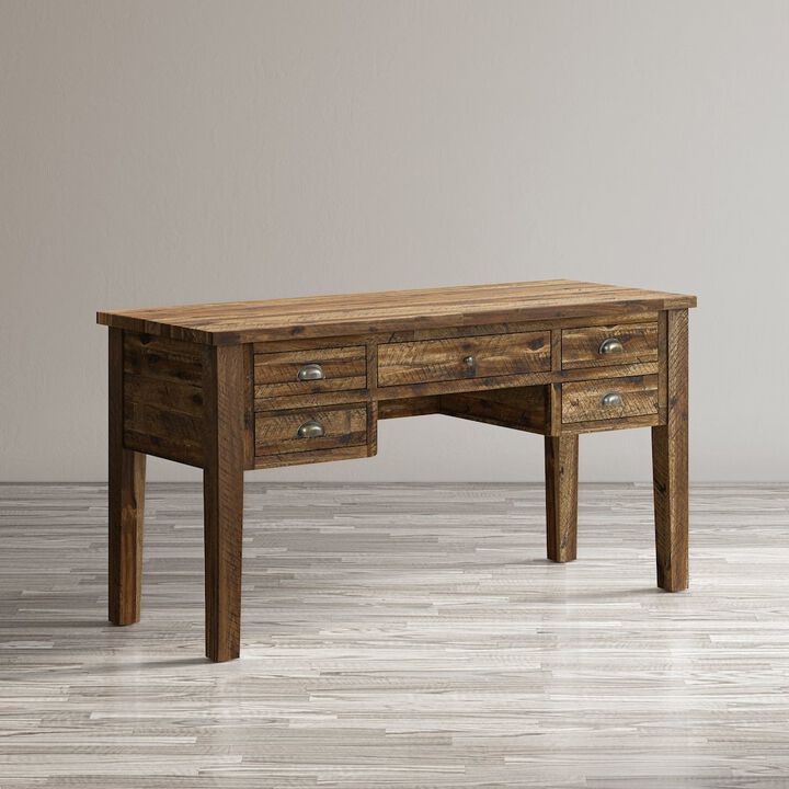 Jofran Artisan's Craft Rustic Farmhouse Distressed Acacia 5-Drawer Desk