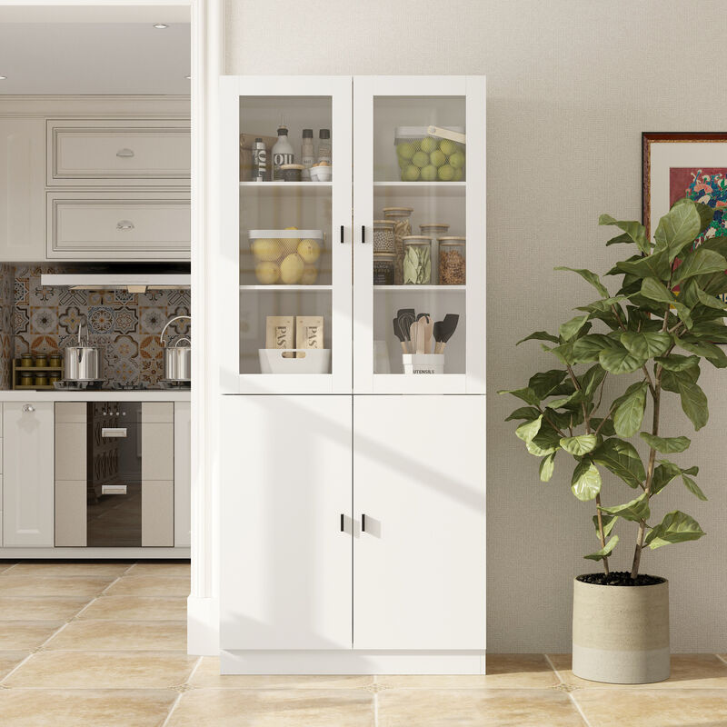 White Wood Storage Cabinet Buffet and Hutch Combination Cabinet With Shelves (160 Cabinet)