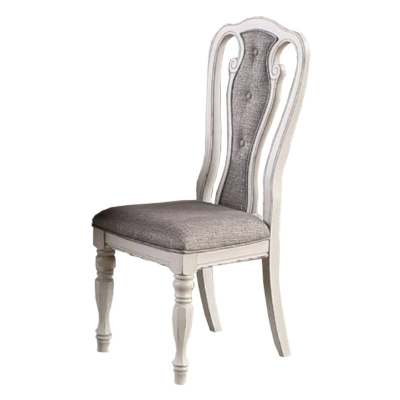 Set Of 2 Dining Chairs Grey Upholstered Tufted Unique Design Chairs Back Cushion Seat Dining Room