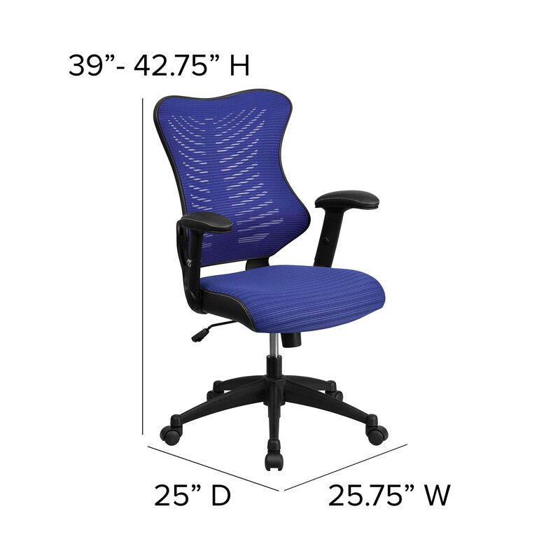 Flash Furniture Kale High Back Designer Blue Mesh Executive Swivel Ergonomic Office Chair with Adjustable Arms