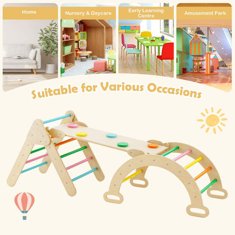 2-in-1 Wooden Kids Climber Toys with Triangle Arch Ramp