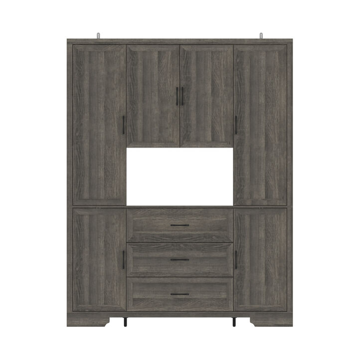 FUFU&GAGA Modern Light Wood Sideboard – 6 Doors, 3 Drawers & Open Shelf, Spacious P2-Grade MDF Dining Room Buffet Cabinet (63" W x 15.7" D x 78.7" H), Light Wood