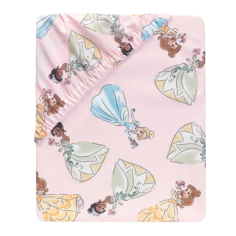 Lambs & Ivy Disney Princesses Pink Fitted Crib Sheet - Belle/Tiana/Cinderella
