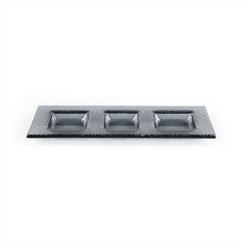 Glass Dinnerware 12.25" x 4" Rectangular Charcoal Glass Sectional Plate (Set of 2)
