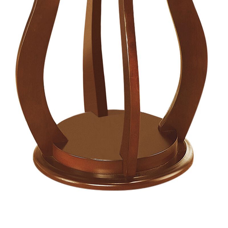 Transitional Wooden Plant Stand With Faux Marble Top, Brown-Benzara