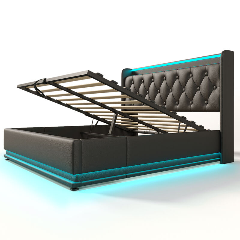 Merax PU Upholstered Bed with Storage and LED