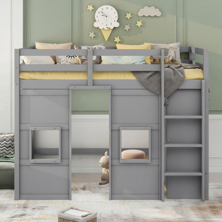 Merax Loft Bed with Storage Wardrobe and 2 Windows