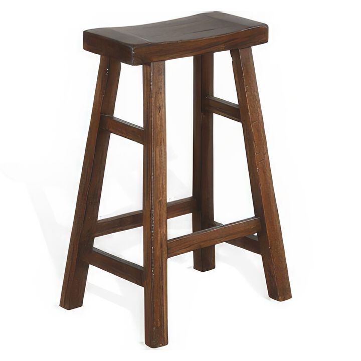 Reggie Barstool Set of 2, Saddle Seat, Mocha Brown Mahogany, 30 Inch - Benzara
