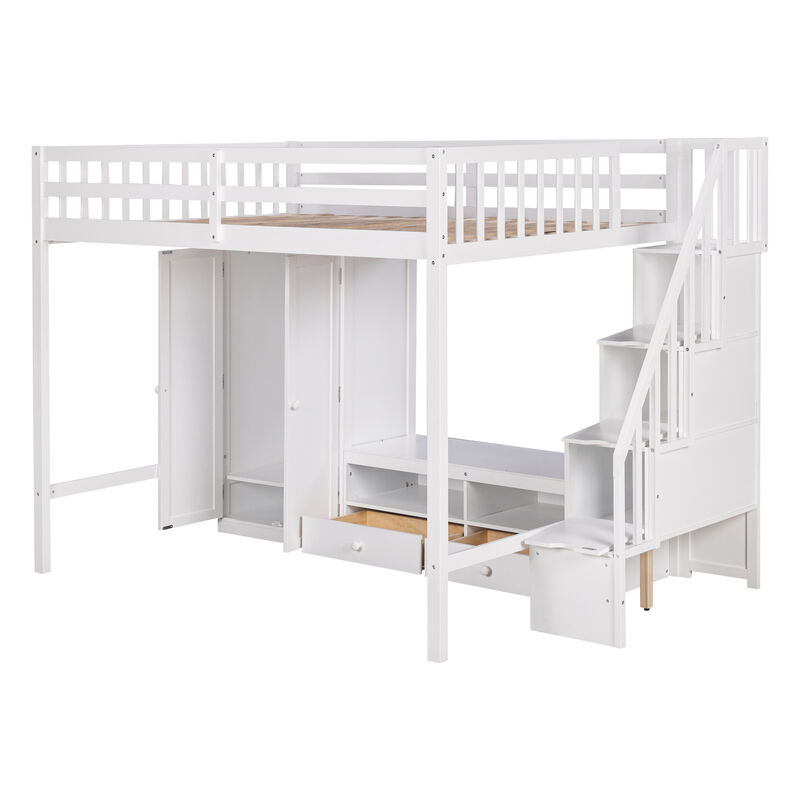 Merax Loft Bed with Wardrobe and Storage Staircase