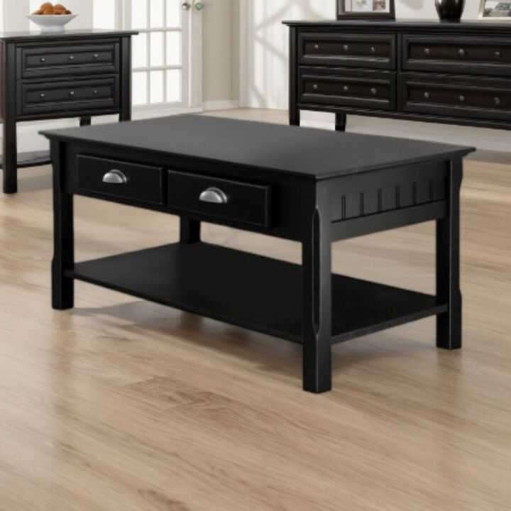 Hivvago Country Style Black Wood Coffee Table with 2 Storage Drawers