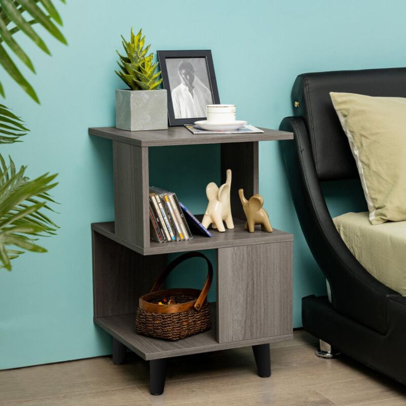 Hivvago 2 Pieces Wooden Modern Nightstand Set with Solid Wood Legs for Living Room