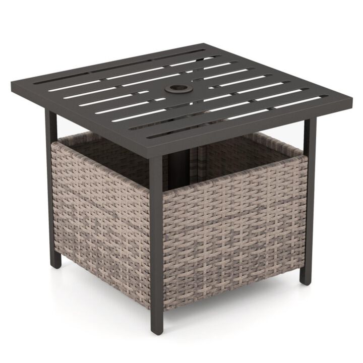 Hivvago Outdoor Patio Rattan Wicker Steel Side Deck Table