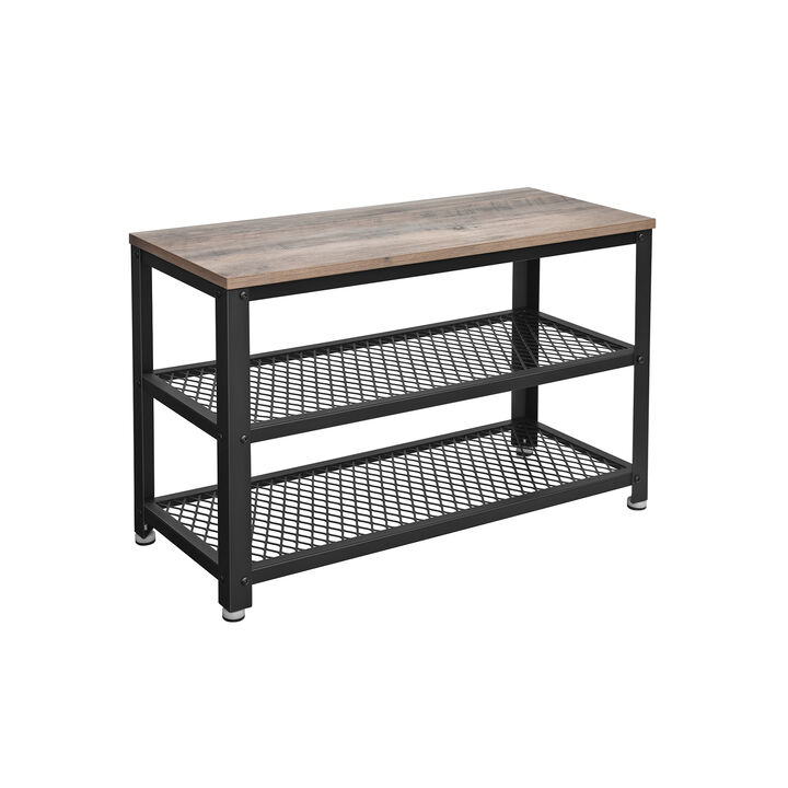 Bryce Shoe Bench - 3-Tier Storage Rack with Cushioned Seat for Entryway