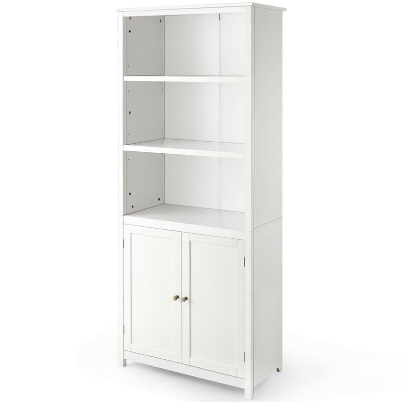 Hivvago White Bathroom Linen Tower Towel Storage Cabinet with 3 Open Shelves
