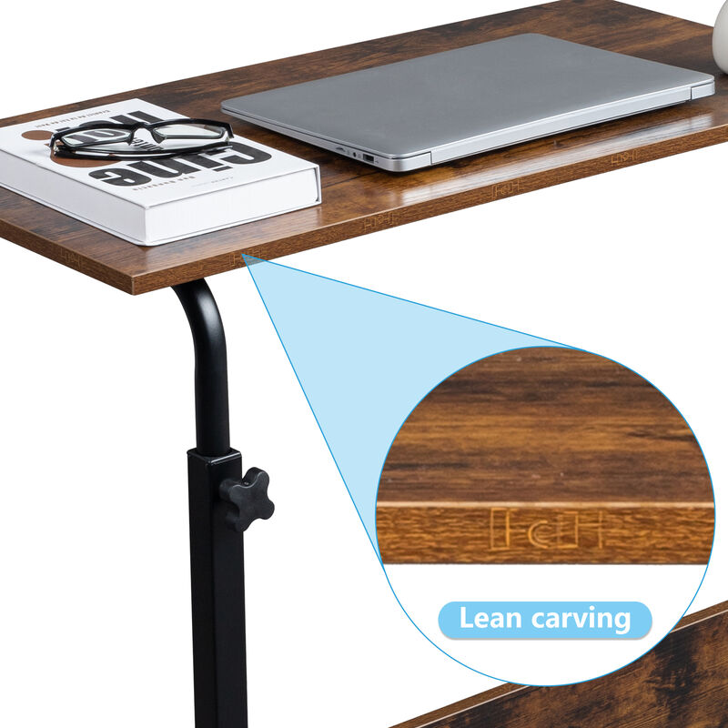 Adjustable Height Rolling Side Table, P2 15MM MDF & Steel with Baffle for Workspace