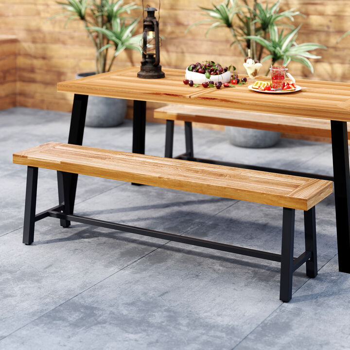 3-Person Acacia Patio Wood Outdoor Backless Bench-Set of 2