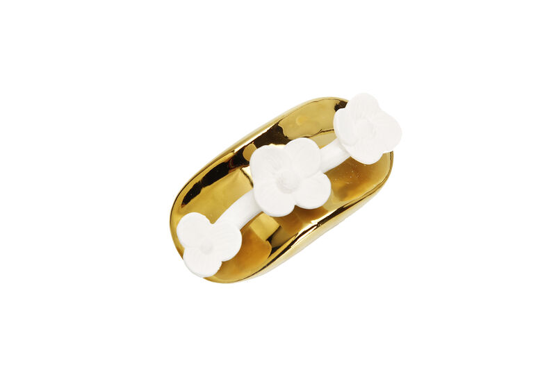 Gold Diffuser With Three White Flowers, "English Pear & Freesia" Scent