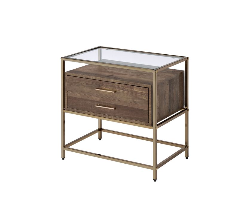 ACME Knave Accent Table, Walnut & Champagne Finish