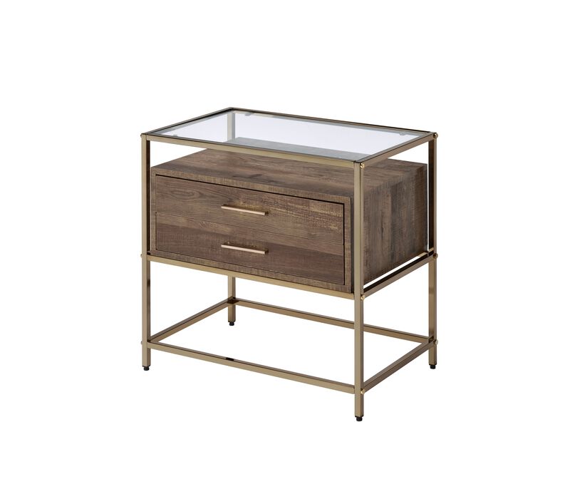 ACME Knave Accent Table, Walnut & Champagne Finish