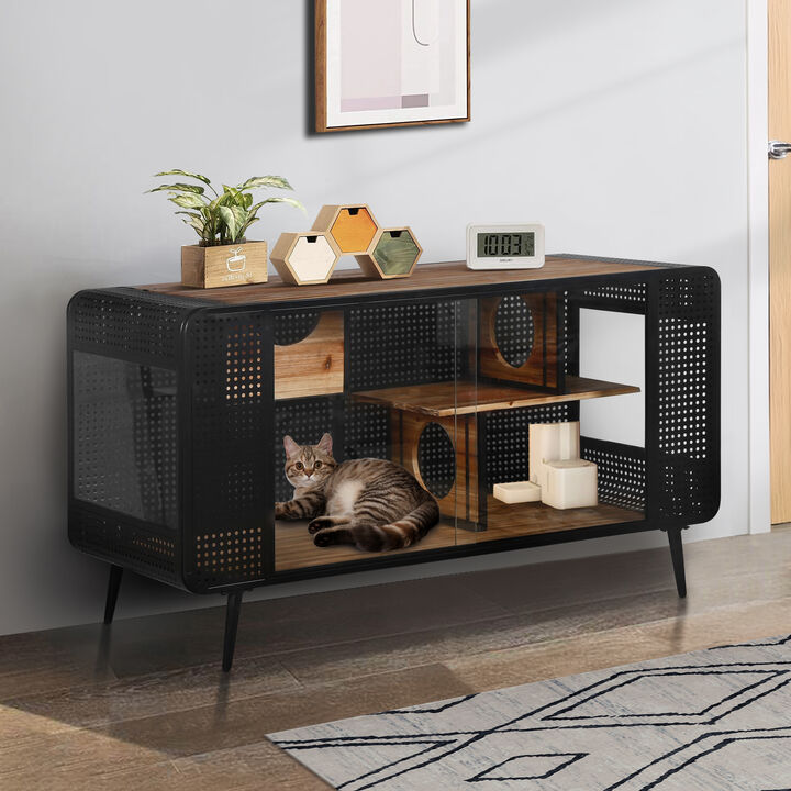 Streamdale Spacious Cat House with Tempered Glass (55"W)