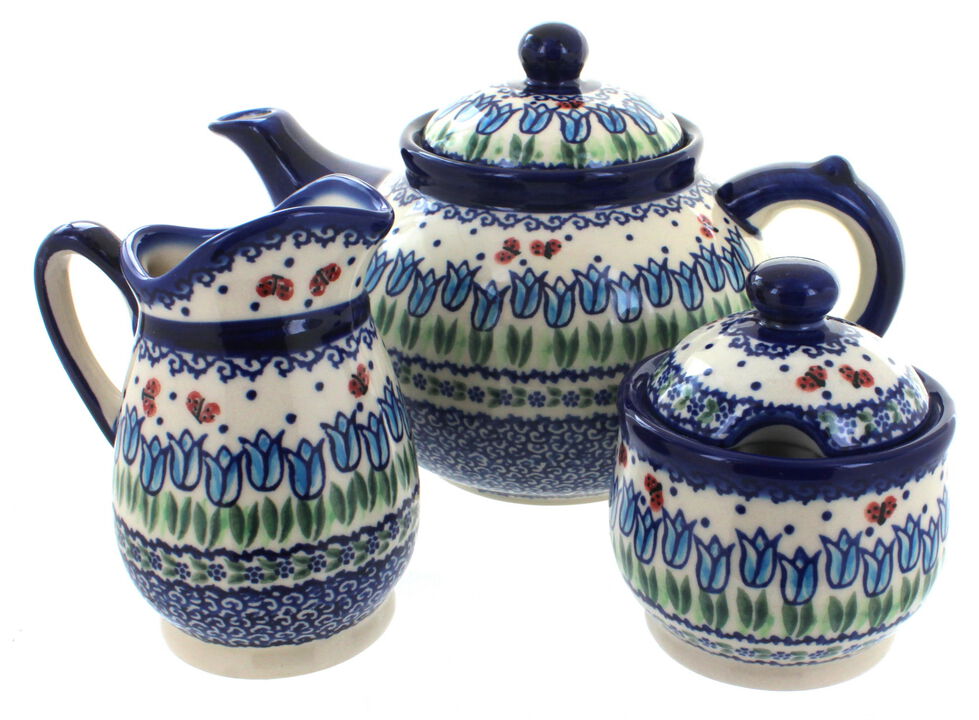 Blue Rose Polish Pottery Reindeer Delight 3 Piece Tea Set