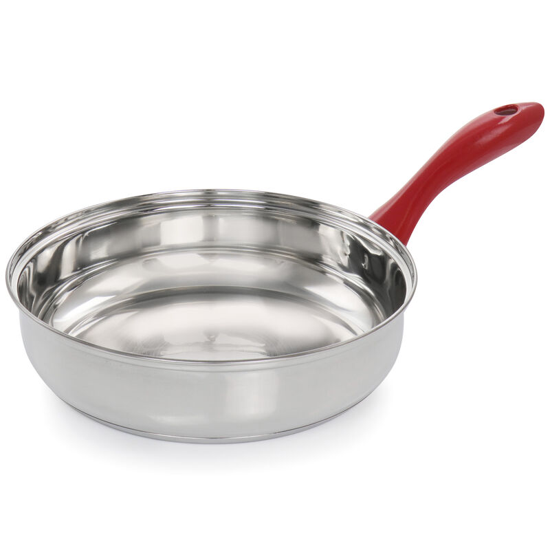 Gibson Home Crawson 7 Piece Stainless Steel Cookware Set in Chrome with Red Handles