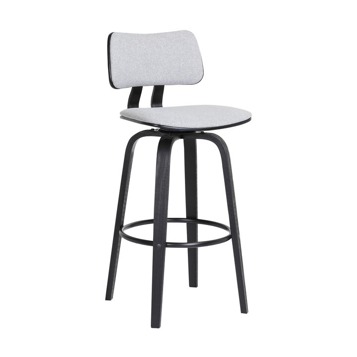Pico  Swivel Black Wood Counter Stool in Light Grey Fabric with Black Metal