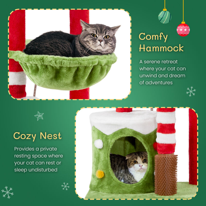 Cat Scratching Posts Tower with Condo & Hammock Multi-Level Playhouse for Cats