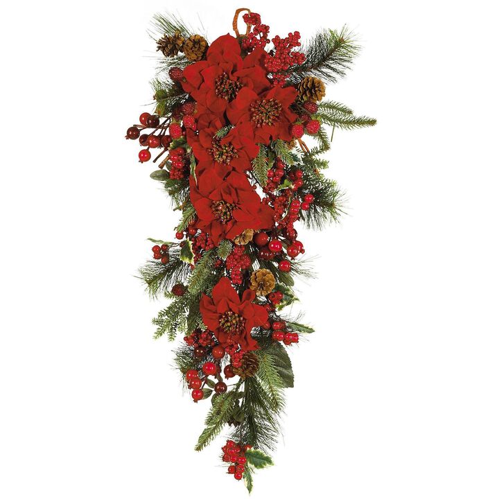 Nearly Natural 30-in Poinsettia Teardrop