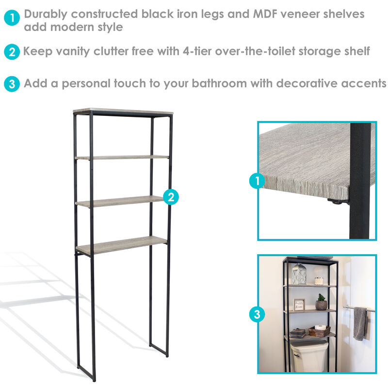 Sunnydaze 4-Tier Industrial Over-the-Toilet Storage Shelf