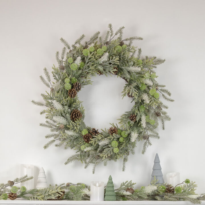 5' X 10" Frosted Pine and Pine Cone Christmas Garland - Unlit