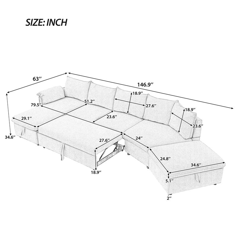 Merax  L-shaped Sofa Sectional Sofa  with a Storage Ottoman