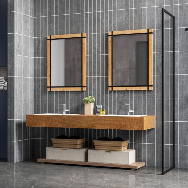 Hivvago 30 x 40 Inch Wall Mounted Mirror with Fir Wood Frame-Natural