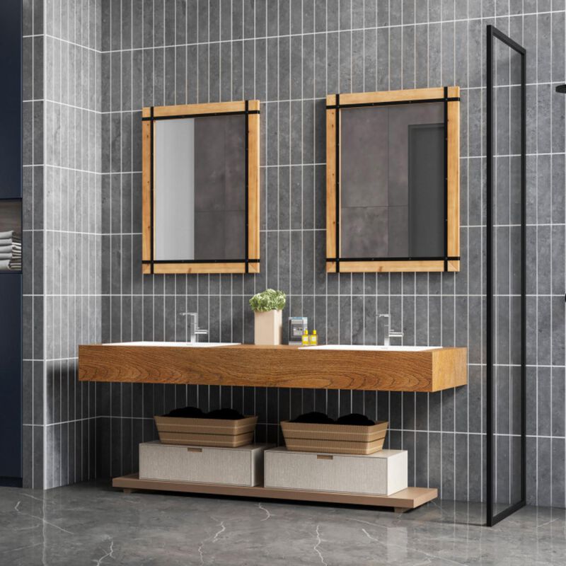 Hivvago 30 x 40 Inch Wall Mounted Mirror with Fir Wood Frame-Natural