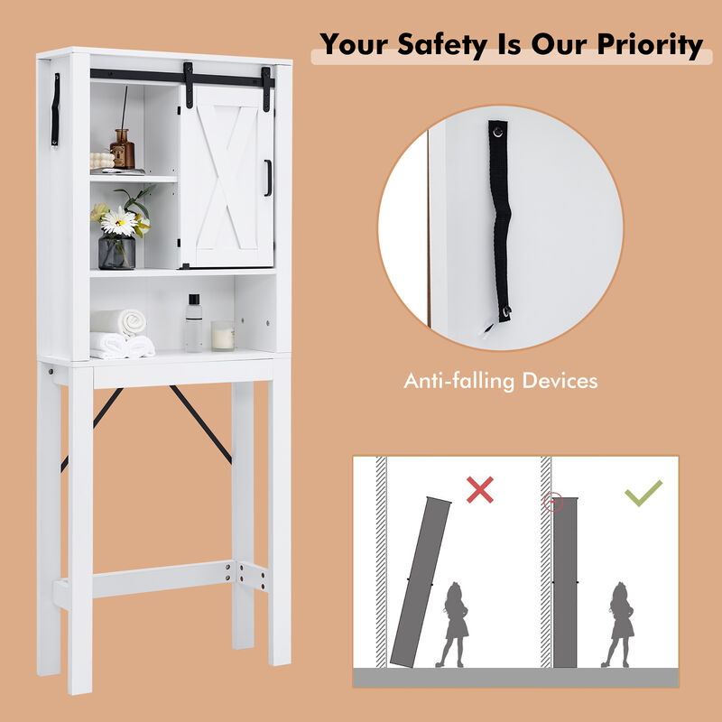 Costway Over the Toilet Bathroom Storage Cabinet with Sliding Barn Door & Adjustable Shelf