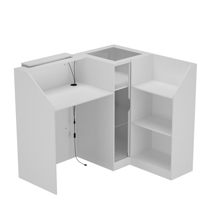 FUFU&GAGA Modern White Corner Reception Desk with LED Lights and USB,(47.2" W x 39.4" D x 40.6 H),White