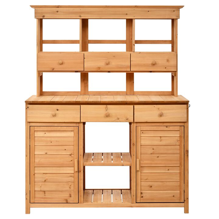 Mondawe 65.7" H Outdoor Garden Potting Workbench,Fir Wood Bench Table With Vertical Storage Shelf