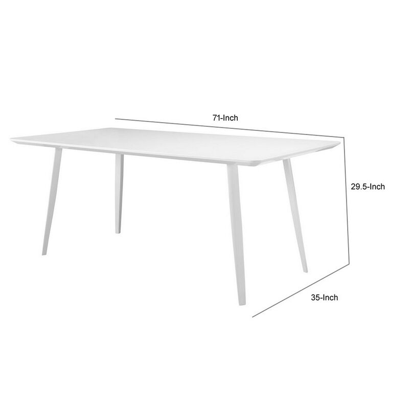Hle 71 Inch Dining Table, 6 Seater Rectangular Tabletop, White Lacquer - Benzara