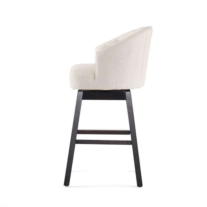 Barstool Chair Set of 2, Oval Shaped Fabric Cushion, Soft Beige Fabric - Benzara