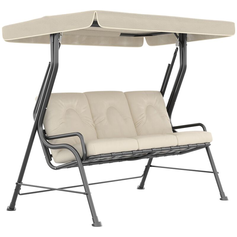 Cream White Porch Swing: 3-Seat Patio Chair with Adjustable Canopy