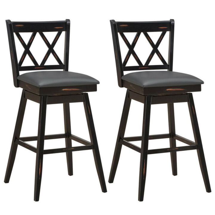 Hivvago 2 Pieces 29 Inches Swivel Counter Height Barstool Set with Rubber Wood Legs