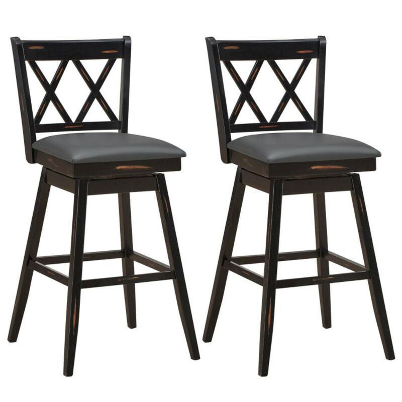 Hivvago 2 Pieces 29 Inches Swivel Counter Height Barstool Set with Rubber Wood Legs