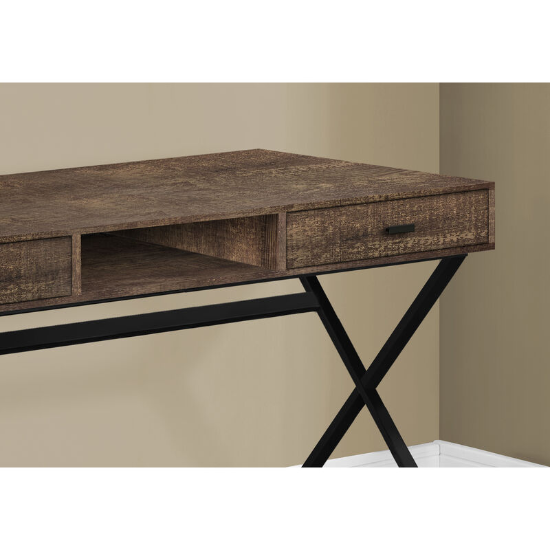 Monarch Specialties I 7447 Computer Desk, Home Office, Laptop, Storage Drawers, 48"L, Work, Metal, Laminate, Brown, Black, Contemporary, Modern