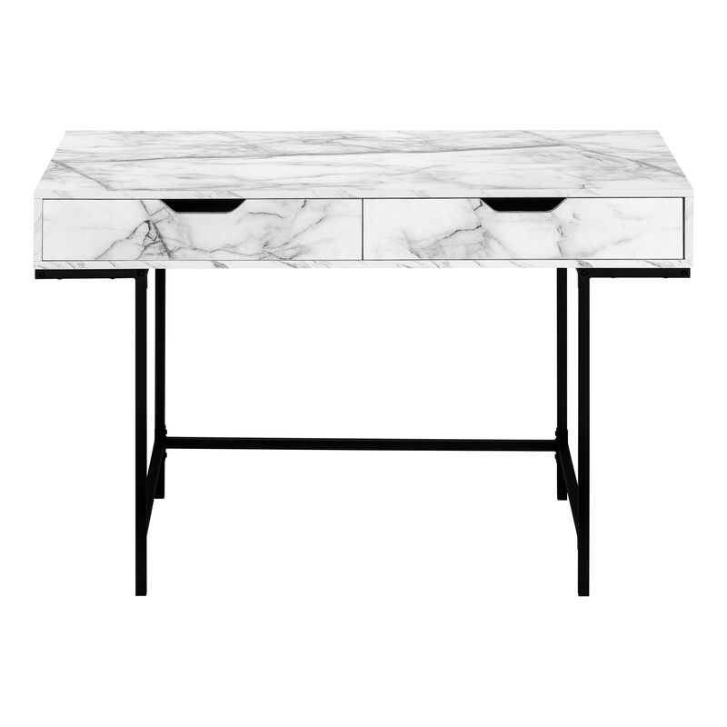 Monarch Specialties I 7558 Computer Desk, Home Office, Laptop, Storage Drawers, 48"L, Work, Metal, Laminate, White Marble Look, Black, Contemporary, Modern